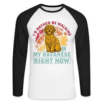 Je préfère marcher mon bichon havanais en ce moment - T-shirt baseball manches longues Homme - blanc/noir - Devant - Nik (191cm)