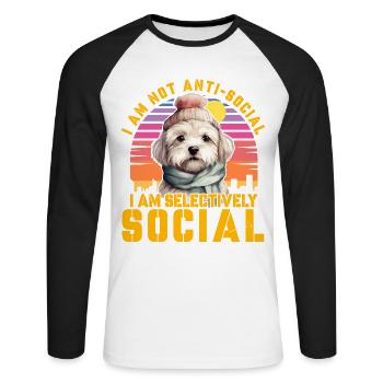Je ne suis pas antisocial Je suis sélectivement social - T-shirt baseball manches longues Homme - blanc/noir - Devant - Nik (191cm)