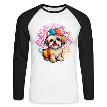 Chien havanais - T-shirt baseball manches longues Homme - blanc/noir - Devant - Nik (191cm)
