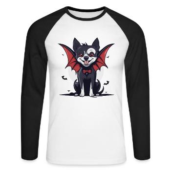 Halloween Schwarzer Hund als Vampir - Unisex Baseballshirt langarm - Weiß/Schwarz - Vorne - Nik (191cm)