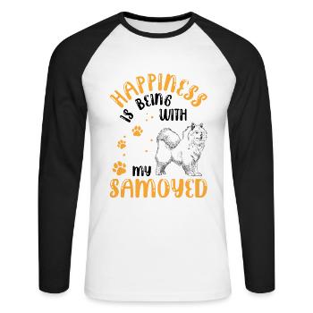 Samojede macht mich glücklich Samojedenspitz - Unisex Baseballshirt langarm - Weiß/Schwarz - Vorne - Nik (191cm)
