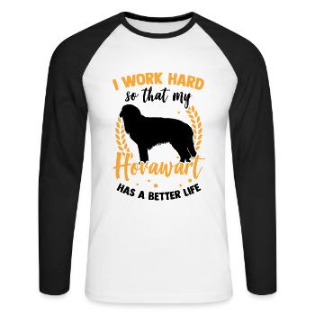 Arbeite für Hovawart Derber Bauernhund - Unisex Baseballshirt langarm - Weiß/Schwarz - Vorne - Nik (191cm)
