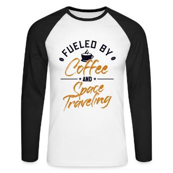 Fueled by Coffee and Space Traveling Spaceship - Unisex Long Sleeve Baseball T-Shirt - white/black - Front - Nik (191cm)