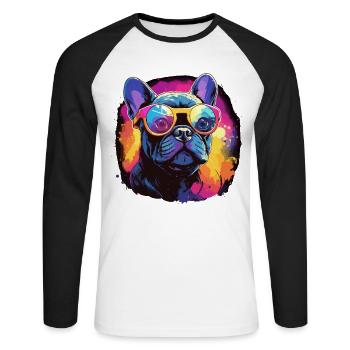 80s 90s Synthwave French Bulldog - Unisex Long Sleeve Baseball T-Shirt - white/black - Front - Nik (191cm)