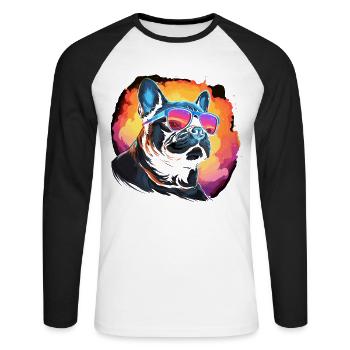 80s 90s Synthwave French Bulldog - Unisex Long Sleeve Baseball T-Shirt - white/black - Front - Nik (191cm)