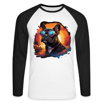 80s 90s Synthwave French Bulldog - Unisex Long Sleeve Baseball T-Shirt - white/black - Front - Nik (191cm)