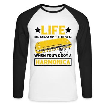 Harmonikaspieler für Munharmonika Spieler - Unisex Baseballshirt langarm - Weiß/Schwarz - Vorne - Nik (191cm)