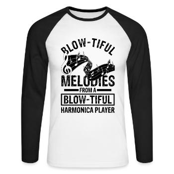 Mundharmonika Instrument und Mundharmonika - Unisex Baseballshirt langarm - Weiß/Schwarz - Vorne - Nik (191cm)
