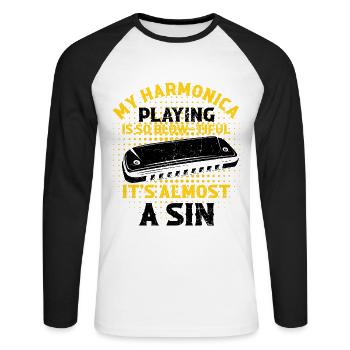 Französische Harfinisten und Harmonikaspieler - Unisex Baseballshirt langarm - Weiß/Schwarz - Vorne - Nik (191cm)
