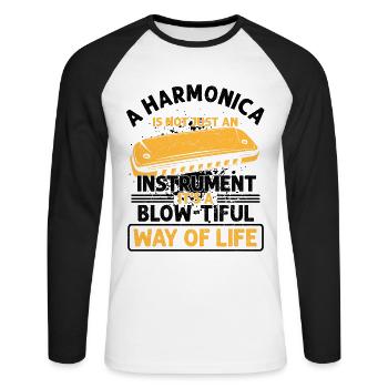 Mundharmonika Instrument und Mundharmonika - Unisex Baseballshirt langarm - Weiß/Schwarz - Vorne - Nik (191cm)