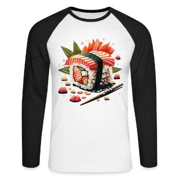 Sushi passion: Authentic Japanese sushi - Unisex Long Sleeve Baseball T-Shirt - white/black - Front - Nik (191cm)