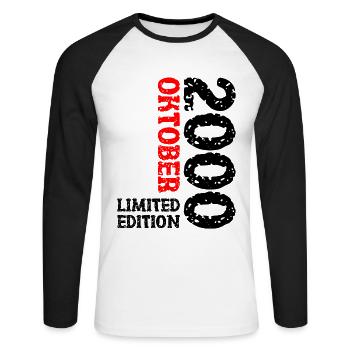 2000 Oktober Limited Edition 23. Geburtstag Deko - Unisex Baseballshirt langarm - Weiß/Schwarz - Vorne - Nik (191cm)