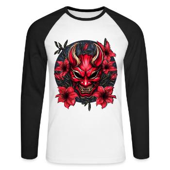Hannya Red Lily - T-shirt baseball manches longues Homme - blanc/noir - Devant - Nik (191cm)