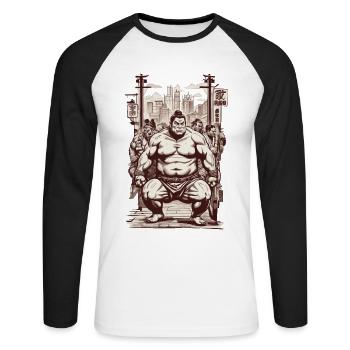 Personnages Kanji vintage Sumo et conception d’arts martiaux - T-shirt baseball manches longues Homme - blanc/noir - Devant - Nik (191cm)