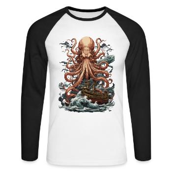 Mystique mer créature pieuvre marin esthétique - T-shirt baseball manches longues Homme - blanc/noir - Devant - Nik (191cm)