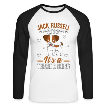Jack Russell Love it's a Terrier Thing - Unisex Baseballshirt langarm - Weiß/Schwarz - Vorne - Nik (191cm)