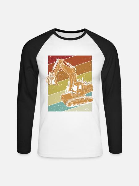 Retro Excavator Seilbagger Raupenbagger - Unisex Baseballshirt langarm - Weiß/Schwarz