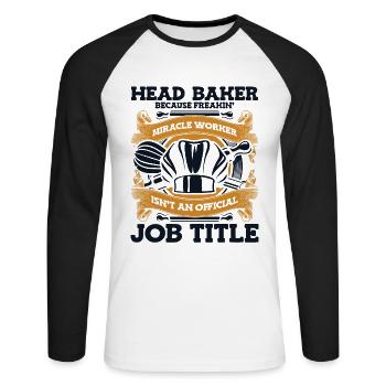 Chef boulanger parce que Miracle Worker n’est pas un titre de poste - T-shirt baseball manches longues Homme - blanc/noir - Devant - Nik (191cm)