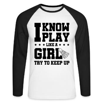 Badminton Fille - T-shirt baseball manches longues Homme - blanc/noir - Devant - Nik (191cm)