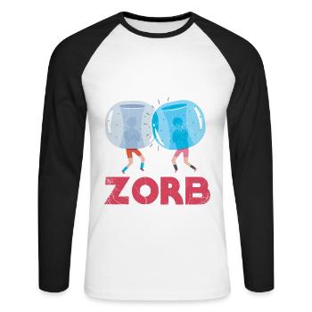 Né de Zorb, Zorbing - T-shirt baseball manches longues Homme - blanc/noir - Devant - Nik (191cm)