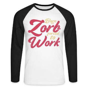 Né à Zorb face au travail, Zorbing - T-shirt baseball manches longues Homme - blanc/noir - Devant - Nik (191cm)
