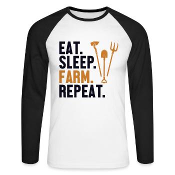 Eat Sleep Farm Repeat Agriculture Organic Farmer - Unisex Long Sleeve Baseball T-Shirt - white/black - Front - Nik (191cm)