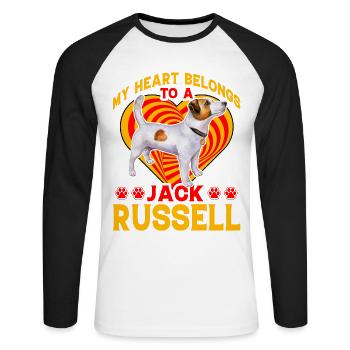 My Heart belongs to a Jack Russell - Unisex Baseballshirt langarm - Weiß/Schwarz - Vorne - Nik (191cm)