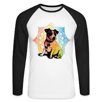 Jack Russell Retro - Unisex Baseballshirt langarm - Weiß/Schwarz - Vorne - Nik (191cm)