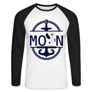 Moin Möwe und Schiff Anker - Unisex Baseballshirt langarm - Weiß/Schwarz - Vorne - Nik (191cm)