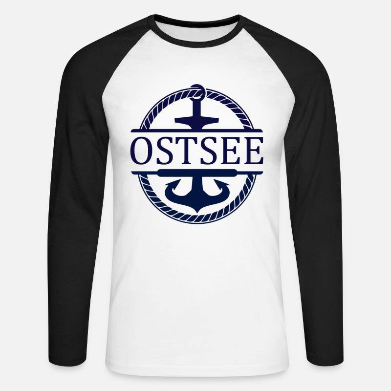 Schiff Anker Ostsee - Unisex Baseballshirt langarm - Weiß/Schwarz