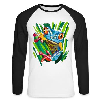 Frog and Worm - Unisex Long Sleeve Baseball T-Shirt - white/black - Front - Nik (191cm)