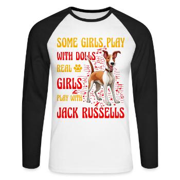 Jack Russell Girl - Unisex Baseballshirt langarm - Weiß/Schwarz - Vorne - Nik (191cm)