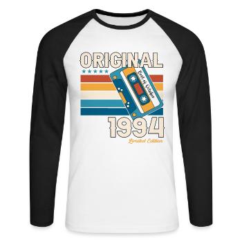 29ème Anniversaire Homme Octobre Vintage 1994 Cassette - T-shirt baseball manches longues Homme - blanc/noir - Devant - Nik (191cm)
