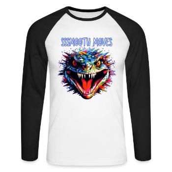 Schlangengesicht, Reptil , Sanfte Bewegungen - Unisex Baseballshirt langarm - Weiß/Schwarz - Vorne - Nik (191cm)