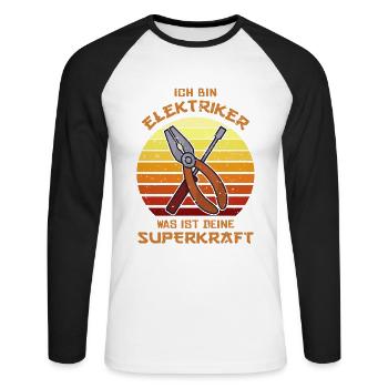 Superkraft Elektroinstallateur Elektroniker - Unisex Baseballshirt langarm - Weiß/Schwarz - Vorne - Nik (191cm)
