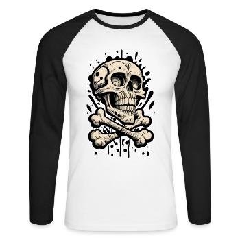 Totenkopf Skull And Bones Totenschädel - Unisex Baseballshirt langarm - Weiß/Schwarz - Vorne - Nik (191cm)