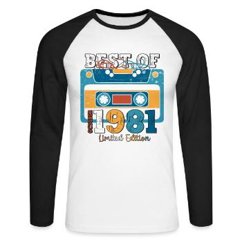 42e anniversaire mari octobre millésime 1981 cassette - T-shirt baseball manches longues Homme - blanc/noir - Devant - Nik (191cm)