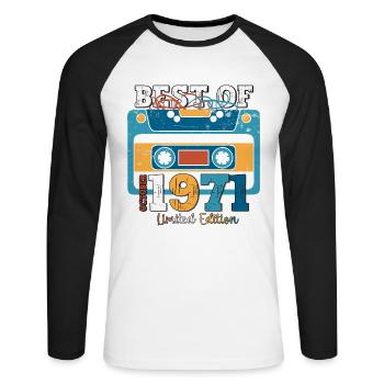 52. Geburtstag Mann Oktober Jahrgang 1971 Kassette - Unisex Baseballshirt langarm - Weiß/Schwarz - Vorne - Nik (191cm)
