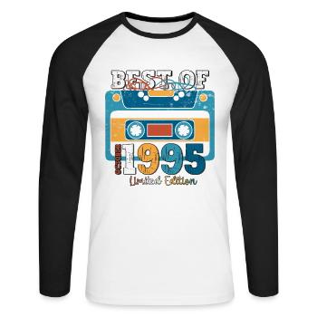28e anniversaire mari octobre millésime 1995 cassette - T-shirt baseball manches longues Homme - blanc/noir - Devant - Nik (191cm)