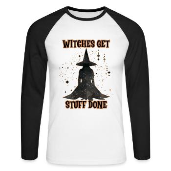 Les sorcières obtiennent des trucs, Halloween fait, - T-shirt baseball manches longues Homme - blanc/noir - Devant - Nik (191cm)