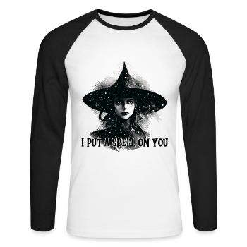 Sorcière, je te jette un sort - T-shirt baseball manches longues Homme - blanc/noir - Devant - Nik (191cm)