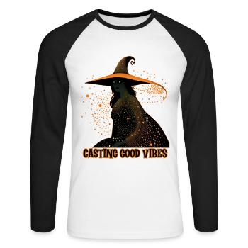 Ambiance de casting de sorcière, Halloween - T-shirt baseball manches longues Homme - blanc/noir - Devant - Nik (191cm)