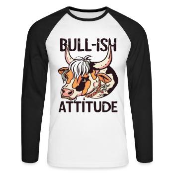 Vache Vaches Agriculture Bull-ish Attitude - T-shirt baseball manches longues Homme - blanc/noir - Devant - Nik (191cm)