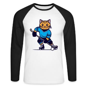 Eishockey Kinder Katze I lustige Tiere | Sport - Unisex Baseballshirt langarm - Weiß/Schwarz - Vorne - Nik (191cm)