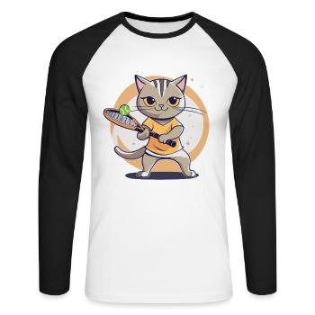 Tennis Kids Cat I Funny Animals | Sports | Kät - Unisex Long Sleeve Baseball T-Shirt - white/black - Front - Nik (191cm)