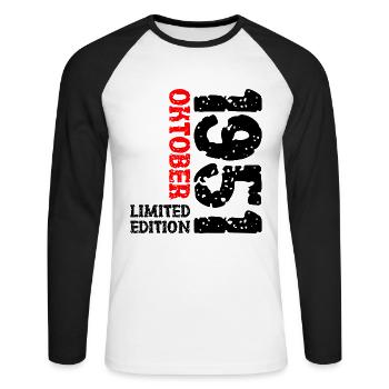 1951 Oktober Limited Edition 72. Geburtstag Deko - Unisex Baseballshirt langarm - Weiß/Schwarz - Vorne - Nik (191cm)