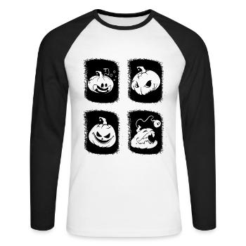 Retro Halloween Pumpkin Funny Pumpkin - Unisex Long Sleeve Baseball T-Shirt - white/black - Front - Nik (191cm)