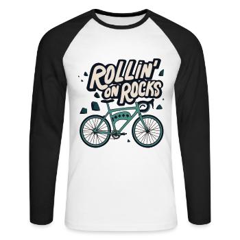 Gravel Bike Gravel Bikes Gravel Rollin On Rocks - Unisex Long Sleeve Baseball T-Shirt - white/black - Front - Nik (191cm)