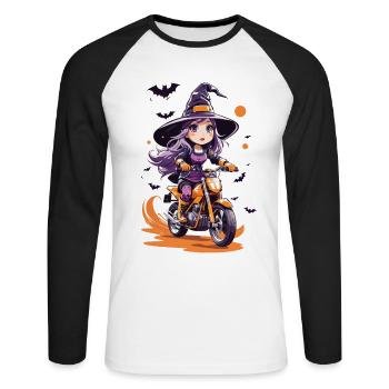 Anime Style Motocross Sorcière Halloween Biker - T-shirt baseball manches longues Homme - blanc/noir - Devant - Nik (191cm)