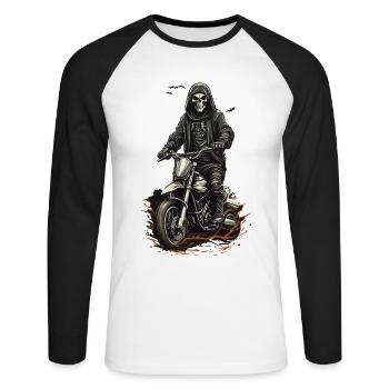 Conception de la Faucheuse de motocross d’Halloween - T-shirt baseball manches longues Homme - blanc/noir - Devant - Nik (191cm)